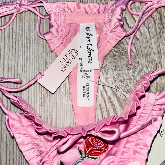 🎀 For Love & Lemons Silky Pink Coquette Set Victoria Secret XS NWT - Picture 15 of 17